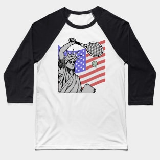 Statue of Liberty USA Tennis  American Flag Baseball T-Shirt